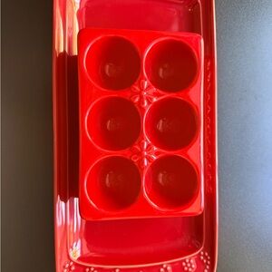 Red Ceramic Egg Tray and Serving Tray.